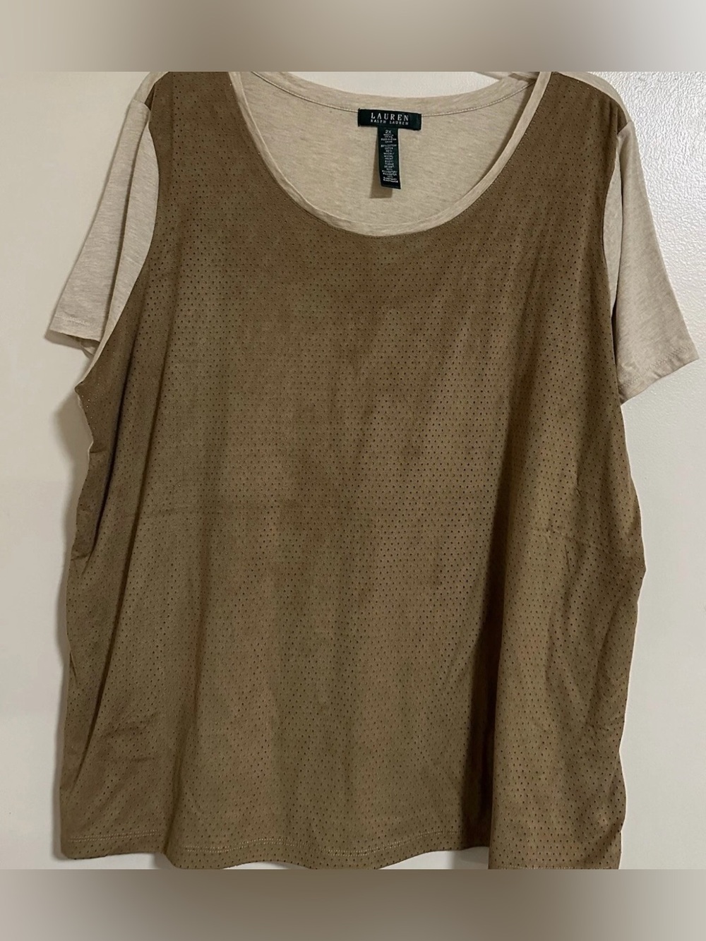 Lauren Ralph Lauren Womens Beige Cotton Modal Blouse Shirt 2X Pre-owned